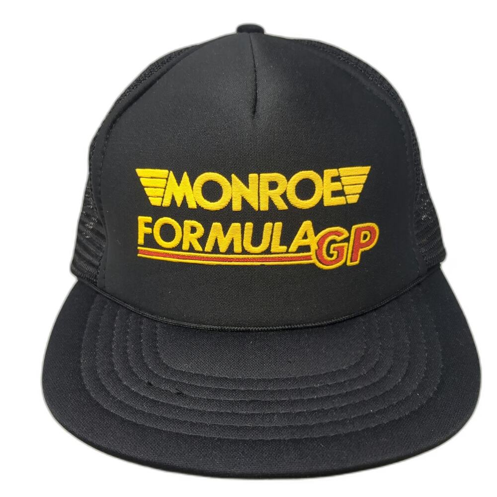 Monroe Formula GP Black Yellow Red Trucker Hat Snapback Mesh Racing Vintage